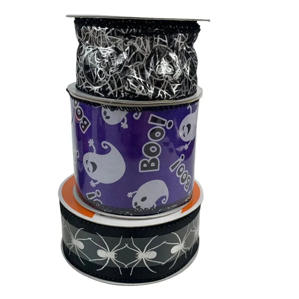 Halloween Fall Harvest Ribbon Lot Crafting Ghosts Spiders‎ Skulls Polka Dots